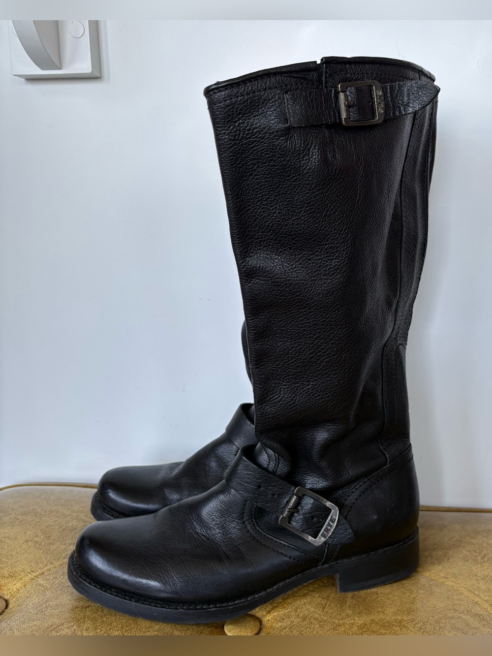 FRYE Veronica Slouch Black Leather Engineer Boots | Size 9B
